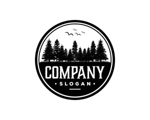 Pine Forest Vintage Logo Vector, Pine Tree Vector, Pine Fir Forest Conifer Coniferous Tree Silhouette