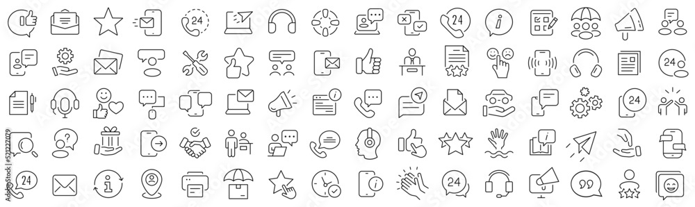 Poster set of customer service line icons. collection of black linear icons