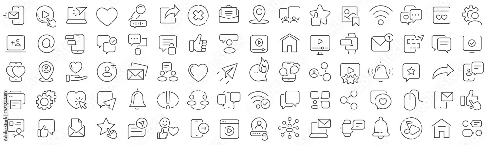 Poster set of social media line icons. collection of black linear icons