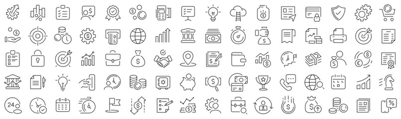 Set of business and finance line icons. Collection of black linear icons