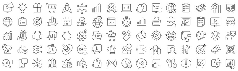 Set of business and marketing line icons. Collection of black linear icons