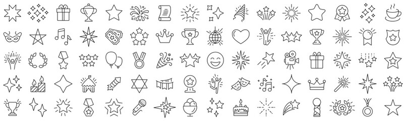 Fototapeta premium Set of stars and celebration line icons. Collection of black linear icons