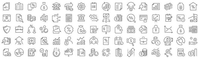 Set of taxes and accounting line icons. Collection of black linear icons