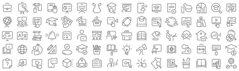 Set of education and learning line icons. Collection of black linear icons