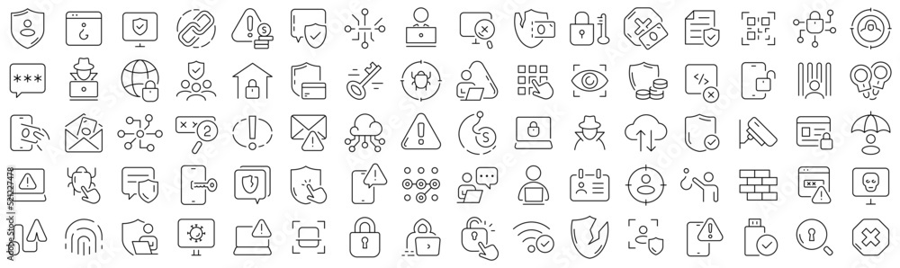 Aufkleber Set of fraud and hacking line icons. Collection of black linear icons