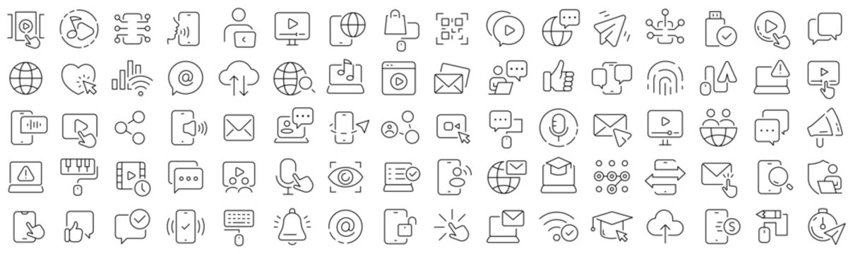 Set of web and internet line icons. Collection of black linear icons