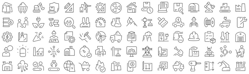 Fototapeta premium Set of industrial and construction line icons. Collection of black linear icons