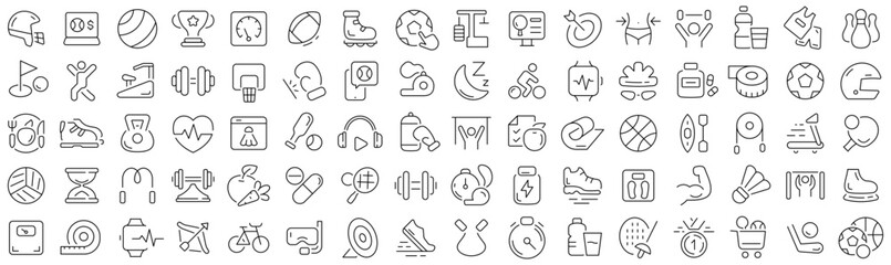 Set of sport and athletic line icons. Collection of black linear icons