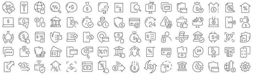 Set of online banking line icons. Collection of black linear icons