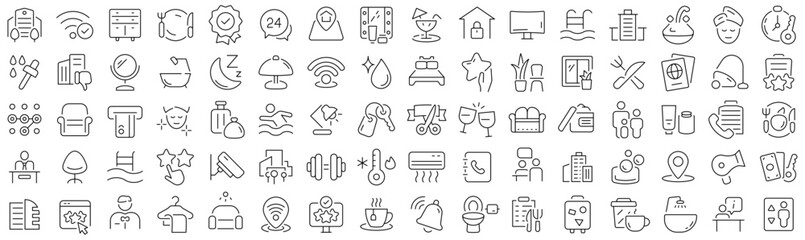 Set of hotel service line icons. Collection of black linear icons