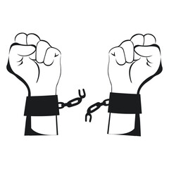 An illustration of hands breaking steel handcuffs.