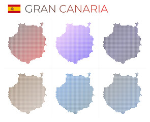Gran Canaria dotted map set. Map of Gran Canaria in dotted style. Borders of the island filled with beautiful smooth gradient circles. Artistic vector illustration.