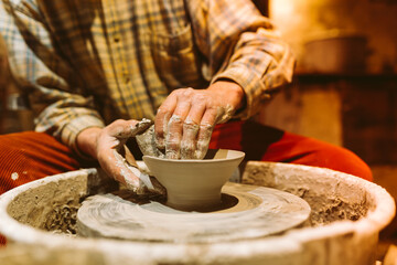 Fototapeta na wymiar pottery in workshop of ceramist
