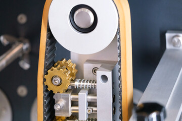 Belt mechanical transmission close up, industrial concept background