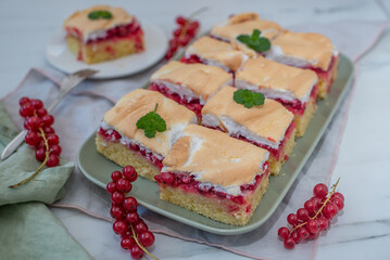 Delicious home made tart with red currants and meringue