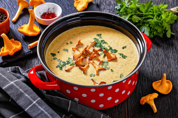 Kanttarellikeitto Finnish Chanterelle Soup in pot