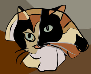 Colorful abstract background, cubism art style,calico cat