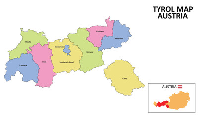 Tyrol Map. District map of Tyrol detailed map of Tyrol in color with capital.