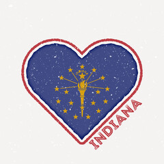 Indiana heart flag badge. Indiana logo with grunge texture. Flag of the us state heart shape. Vector illustration.