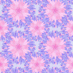 Naklejka na ściany i meble Floral seamless pattern pink and purple. Watercolor drawing.