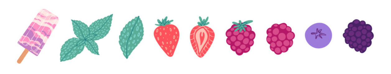 Summer berry set vector illustration - 521235259