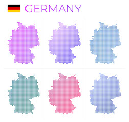 Fototapeta na wymiar Germany dotted map set. Map of Germany in dotted style. Borders of the country filled with beautiful smooth gradient circles. Modern vector illustration.