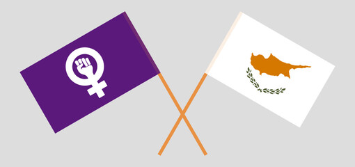 Crossed flags of Feminism and Cyprus. Official colors. Correct proportion