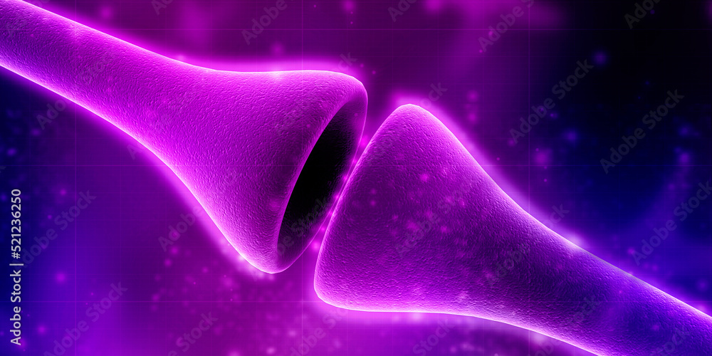 Poster synapse and neuron cells sending electrical chemical signals. 3d rendering