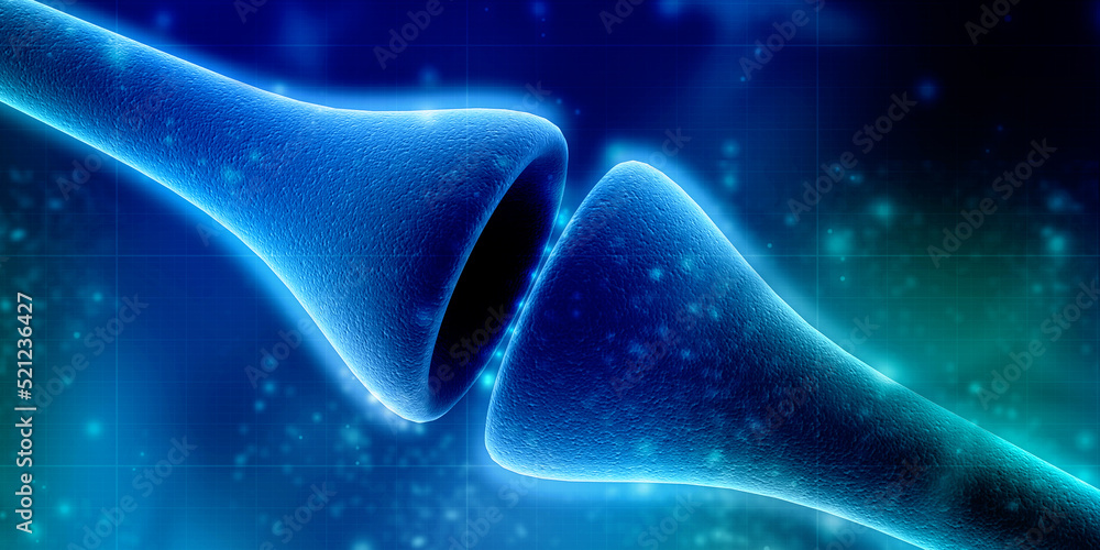 Poster synapse and neuron cells sending electrical chemical signals. 3d rendering