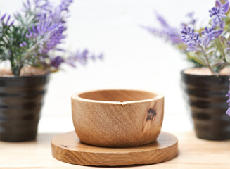 lavender flowers on a Wooden Bowl