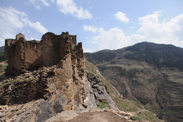 Fototapeta na wymiar Panoramic view of ruins ancient mountain village Goor, Dagestan, North Caucasus