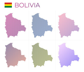 Fototapeta na wymiar Bolivia dotted map set. Map of Bolivia in dotted style. Borders of the country filled with beautiful smooth gradient circles. Trendy vector illustration.