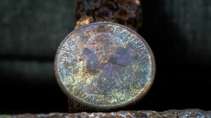 Closeup of a rusty coin