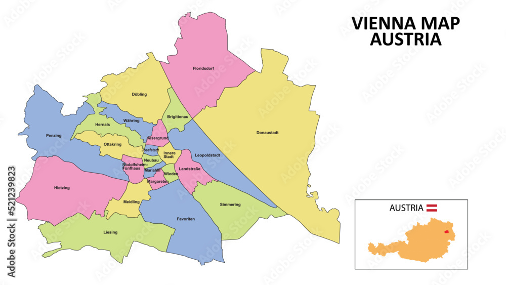 Canvas Prints Vienna Map. District map of Vienna detailed map of Vienna in color with capital.