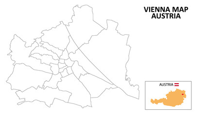 Vienna Map. State and district map of Vienna. Political map of Vienna with outline and black and white design.