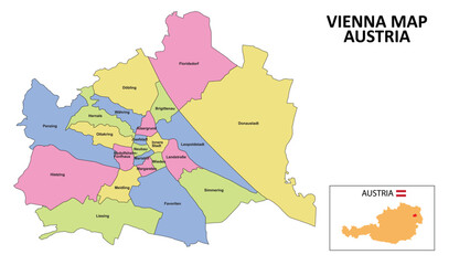 Vienna Map. District map of Vienna detailed map of Vienna in color with capital.
