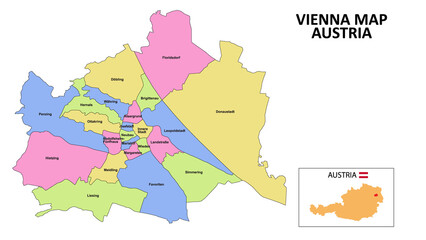 Vienna Map. District map of Vienna detailed map of Vienna in color with capital.