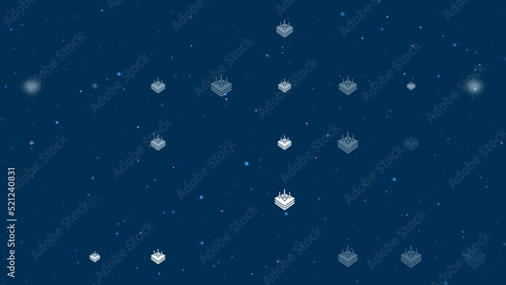 Poster template animation of evenly spaced absorbent symbols of different sizes and opacity. animation of t