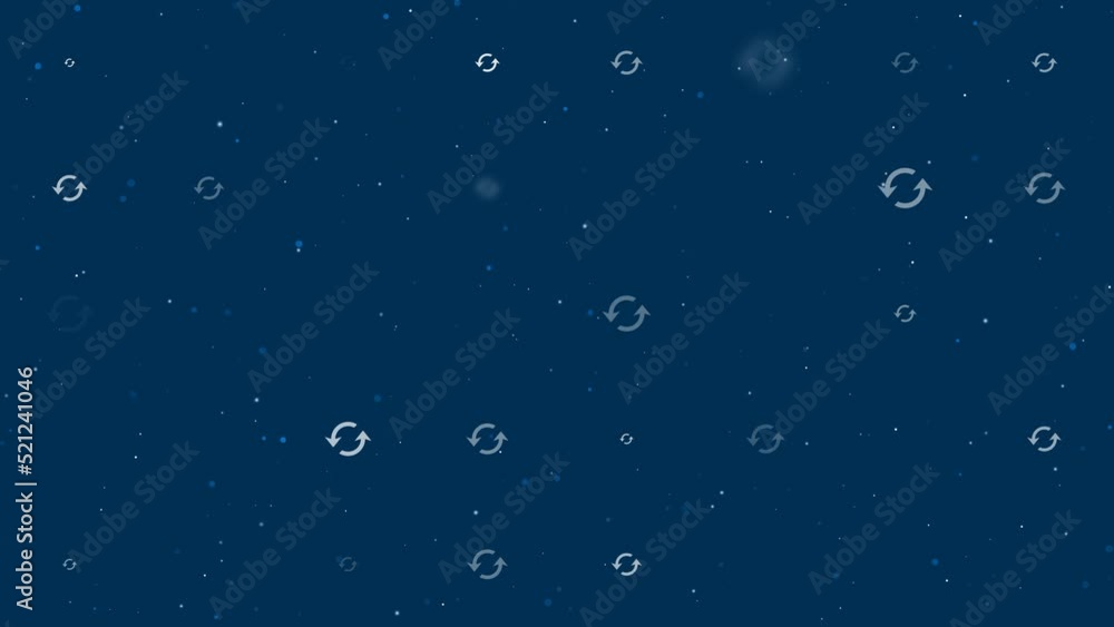 Poster template animation of evenly spaced refresh symbols of different sizes and opacity. animation of tra