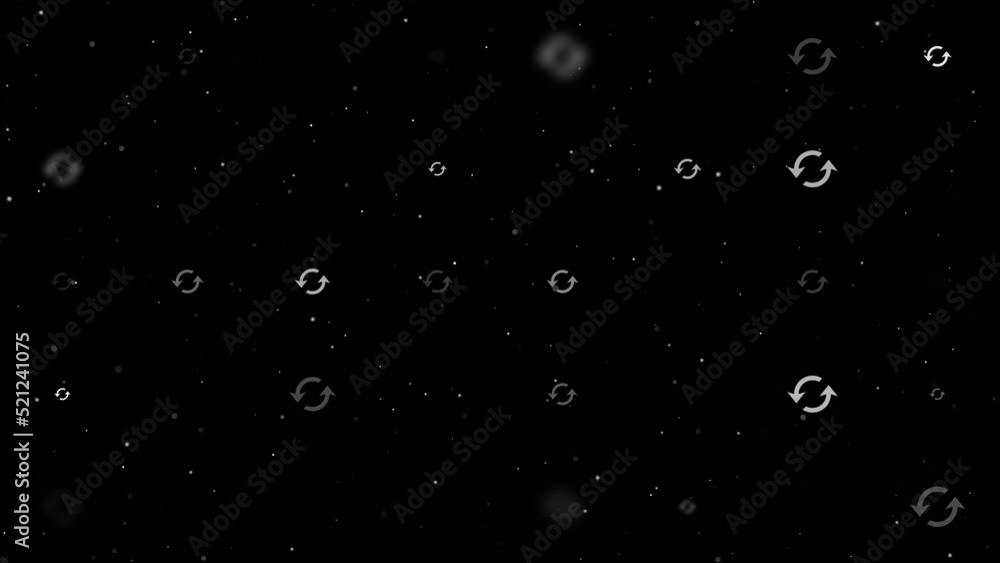 Poster template animation of evenly spaced refresh symbols of different sizes and opacity. animation of tra
