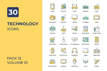 Technology icons collection. Set contains such Icons as mobile phone, laptop, smart tv, ac, and more