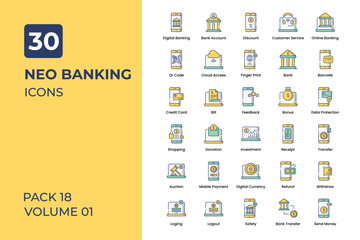 Neo Banking icons collection. Set contains such Icons as online bank, bank, online money, and more