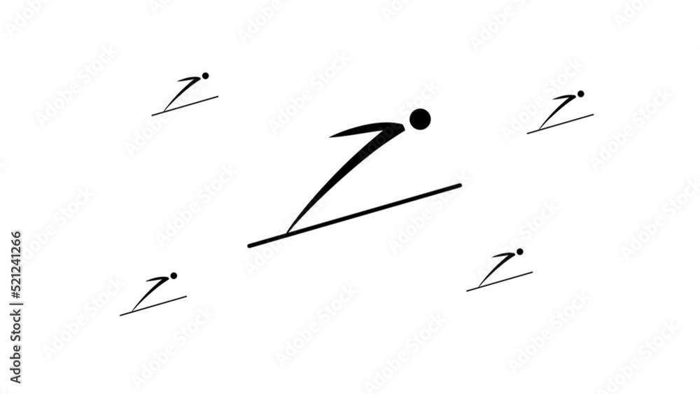 Poster zoom in and out animation the ski jumping symbol. large black symbol in the center and four small sy