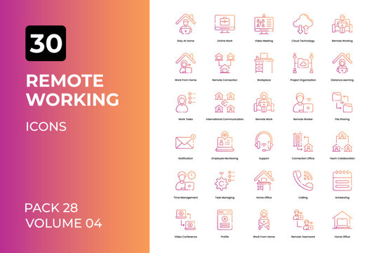 Remote working icons collection. Set contains such Icons as work from home, online work, working from home, and more