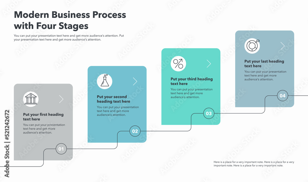 Poster Business process template with four stages. Easy to use for your website or presentation.