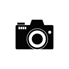 Camera photography icon in black flat glyph, filled style isolated on white background