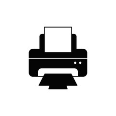 printer icon in black flat glyph, filled style isolated on white background