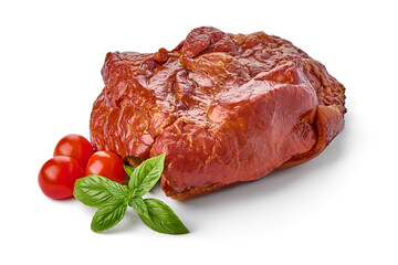 Hot Smoked ham, isolated on white background.