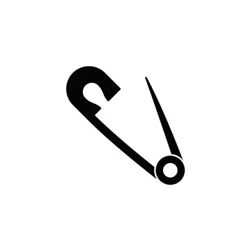 safety pins icon in black flat glyph, filled style isolated on white background