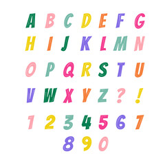 English alphabet with numbers. Texture chalk. Vector illustration